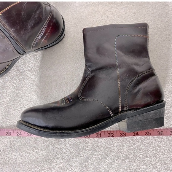 Vintage Burgundy Leather Western Style Round Toe Ankle Boots 7.5 - Picture 15 of 15